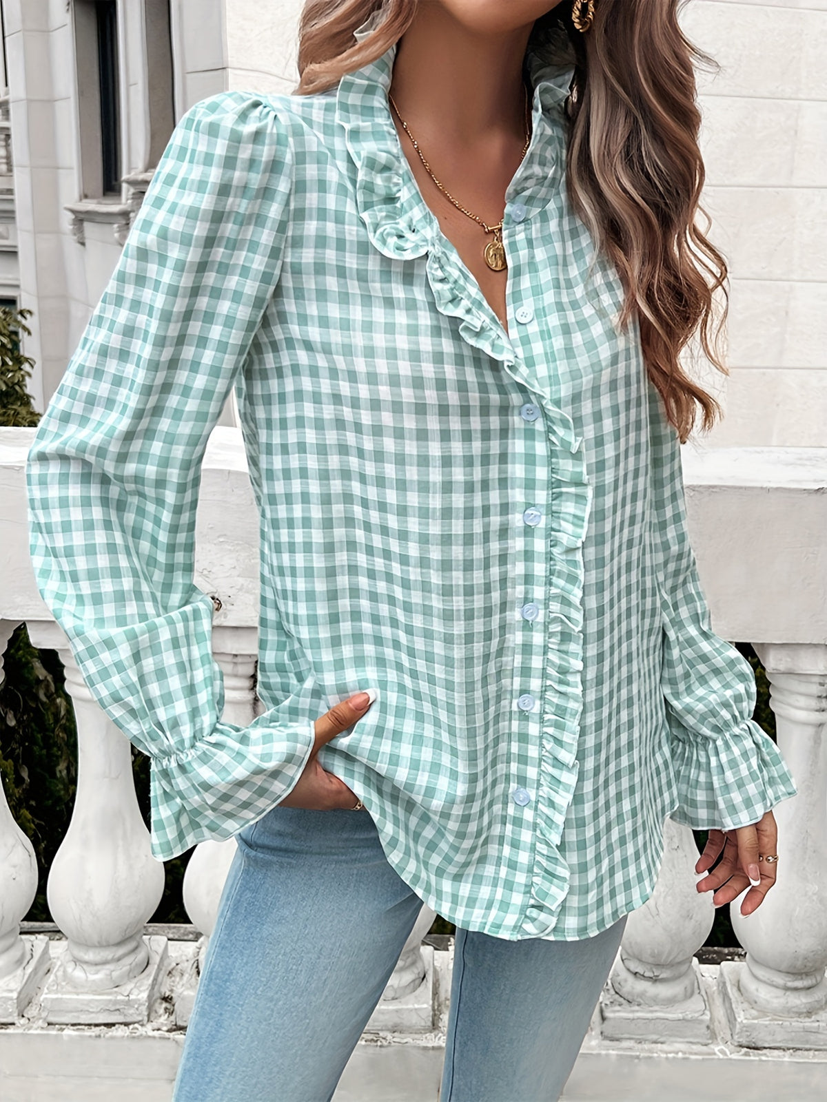 Women's Professional Business Blouse French Contrast Button-Down Shirt Fall Winter Office Top