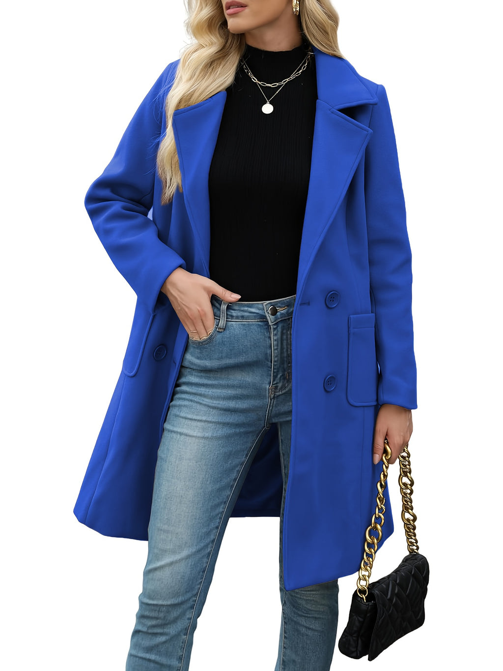 Mid Length Double Breasted Lapel Coat for Women, Suede PU Fabric Lined Winter Overcoat, Elegant Transitional Spring Fall Long Jacket, Classic Chic Women's Trench Coat