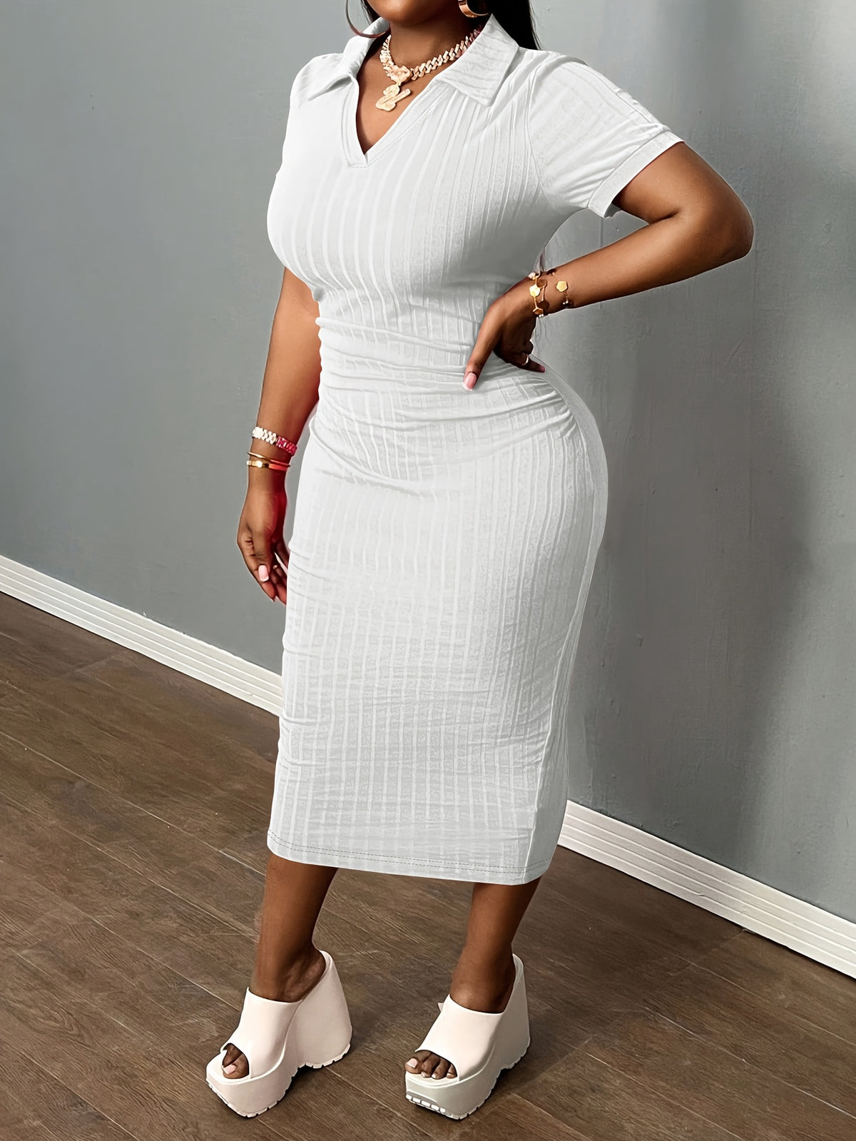 Bodycon Midi Pencil Dress for Women | Sexy Slim Fit Short Sleeve Club Dress | Elegant Cocktail Party Dress | Casual Summer Bodycon Dress Women