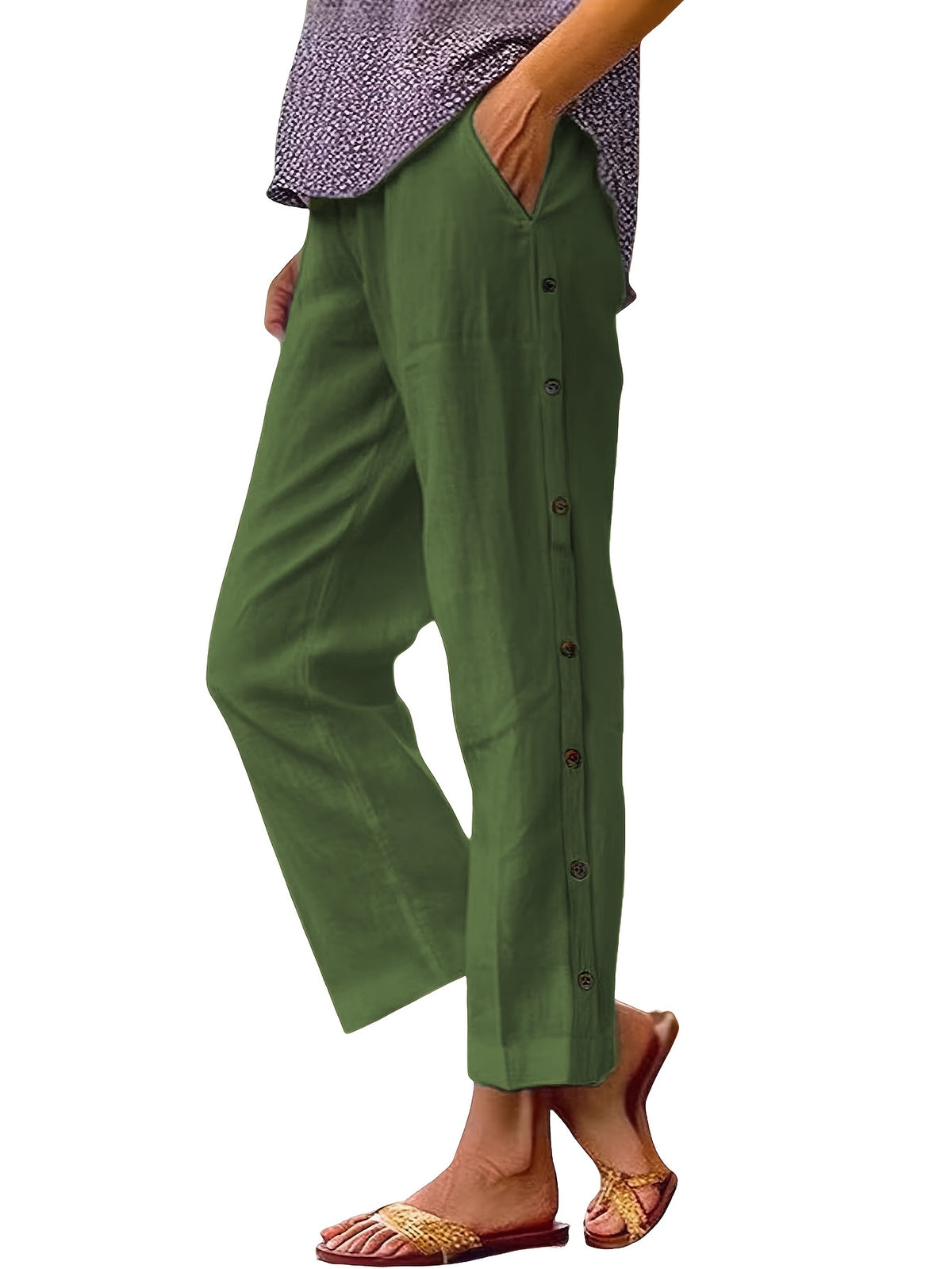 High Waist Straight Leg Cropped Pants Women Loose Casual 3pcs Set Multi-Color S-XXL