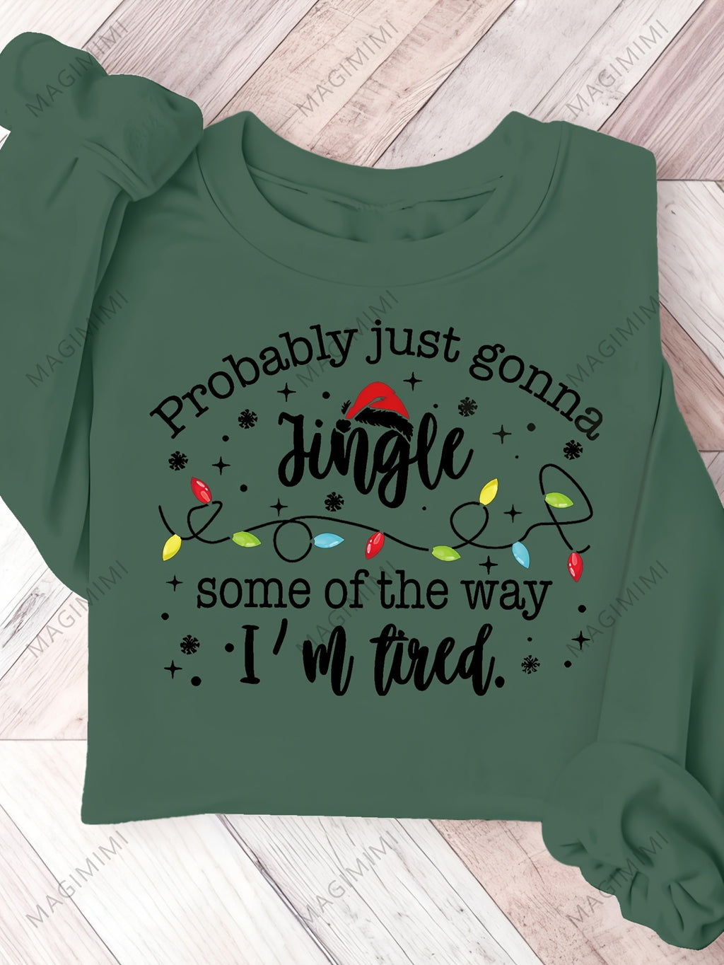 Funny Christmas Sweatshirt Jingle Tired Xmas Graphic Pullover Women Casual Holiday Sweater Light Grey Green