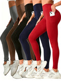 High Waist Leggings with Pockets for Women 5 Pack – Soft Butt Lifting Tummy Control Stretch Pants, Comfortable Everyday Workout Yoga Athletic Casual Bottoms, Value Set S-XXL