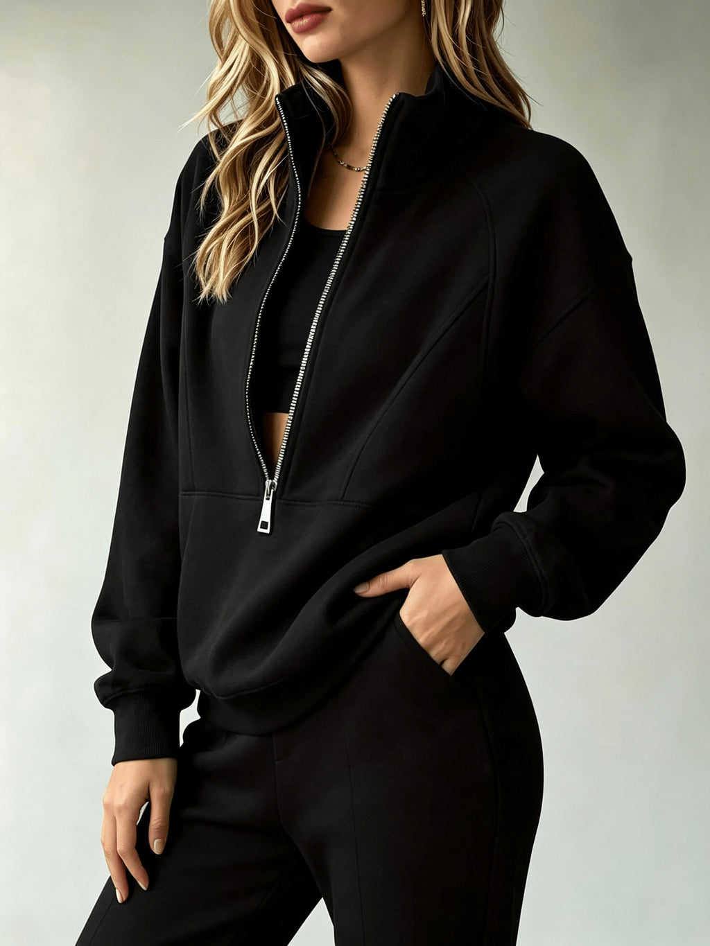 Tracksuit Set Women Half-Zip Sweatshirt and Loose Cuffs Pants 2 Piece Casual Soft Stretchy Relaxed Fit Fitness Commute Daily Outfit S-XXL