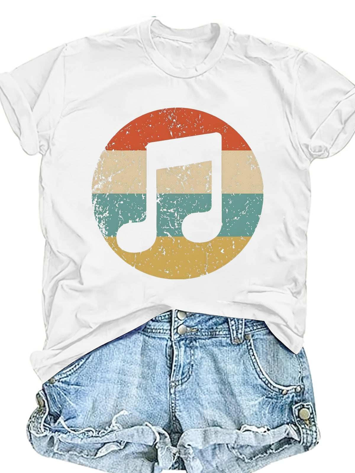 Music Note Graphic Print T-Shirt Women Round Neck Short Sleeve Casual Festival Concert Tee Non-Transparent Machine Wash S-XXL