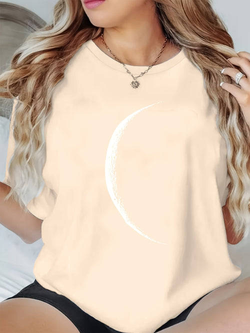 Crew Neck Letter Print Tee Women Chic Casual Short Sleeve Layering T-Shirt Soft Comfortable Everyday Top Neutral Colors