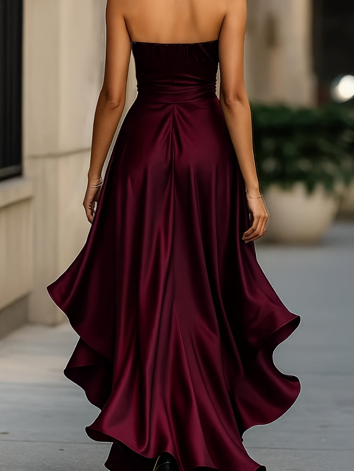 Satin Waist-Ruched Evening Dress for Women V-Neck Sleeveless Flared Hem Dark Blue Elegant Formal Dinner Party Dress Smooth 100% Polyester