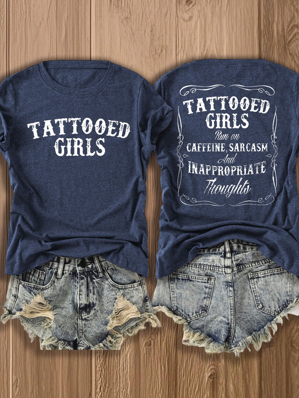Tattooed Double-Sided Print T-Shirt Women Geometric Positioning Print Crew Neck Short Sleeve Soft Skin-Friendly Breathable Casual Tee Daily Wear Gift S-XXL