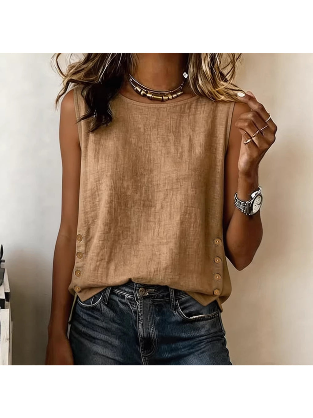 Button Trim Solid Loose Tee Women Round Neck Short Sleeve Casual 100% Polyester Relaxed Fit Daily Commute Top Summer S-XXL