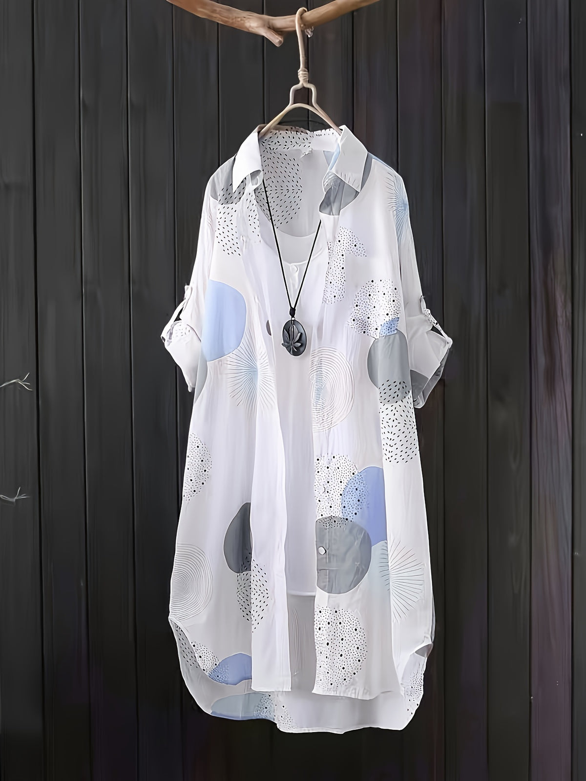 Women's Geometric Print Loose Blouse Long Sleeve Casual Elegant Shirt 100% Polyester Semi-Sheer Woven Top Fall Holiday Weekend Fashion