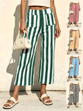 Striped Cropped Jeans Women High Waist Stretchy Straight Leg Denim Pants with Pockets Casual Daily Office Travel