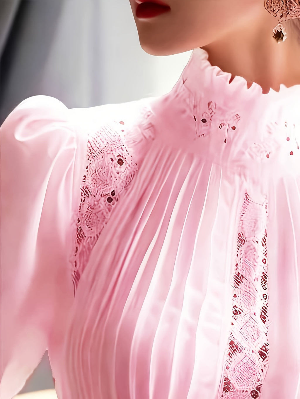 White Hollow Puff Sleeve Blouse Women Ruffled Turtleneck Elegant Luxury Top Designer Style Shirt