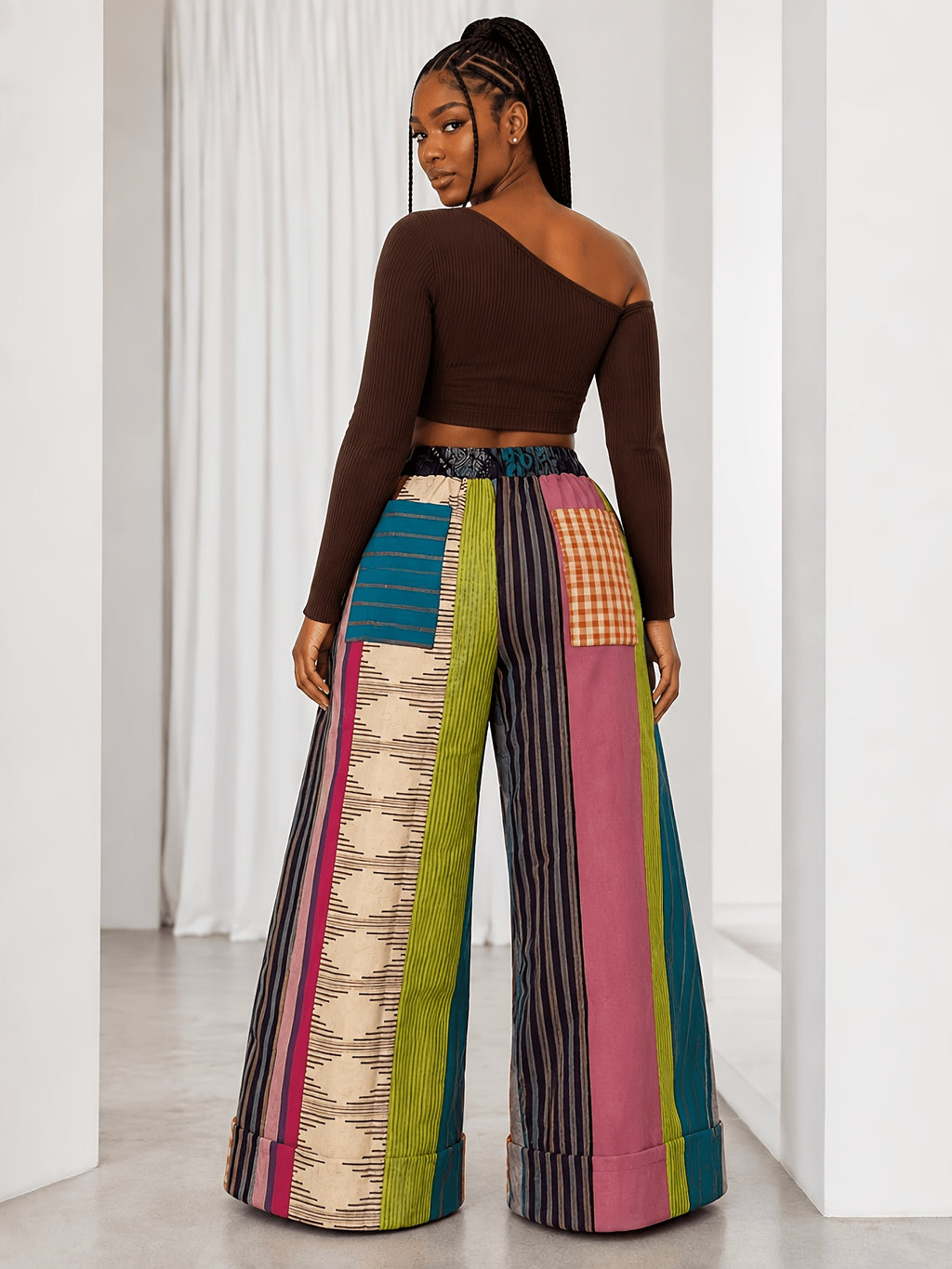 Colorful Stripe Wide Leg Pants Women Gothic Halloween Casual Multicolor Trousers Fall Winter S-XXL