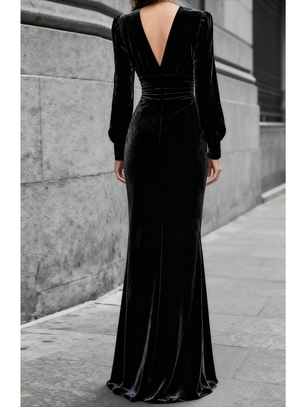 Black Velvet Deep V-Neck Fitted Floor Length Dress Women Formal Evening Party Gown Fall Winter Elegant S-XXL