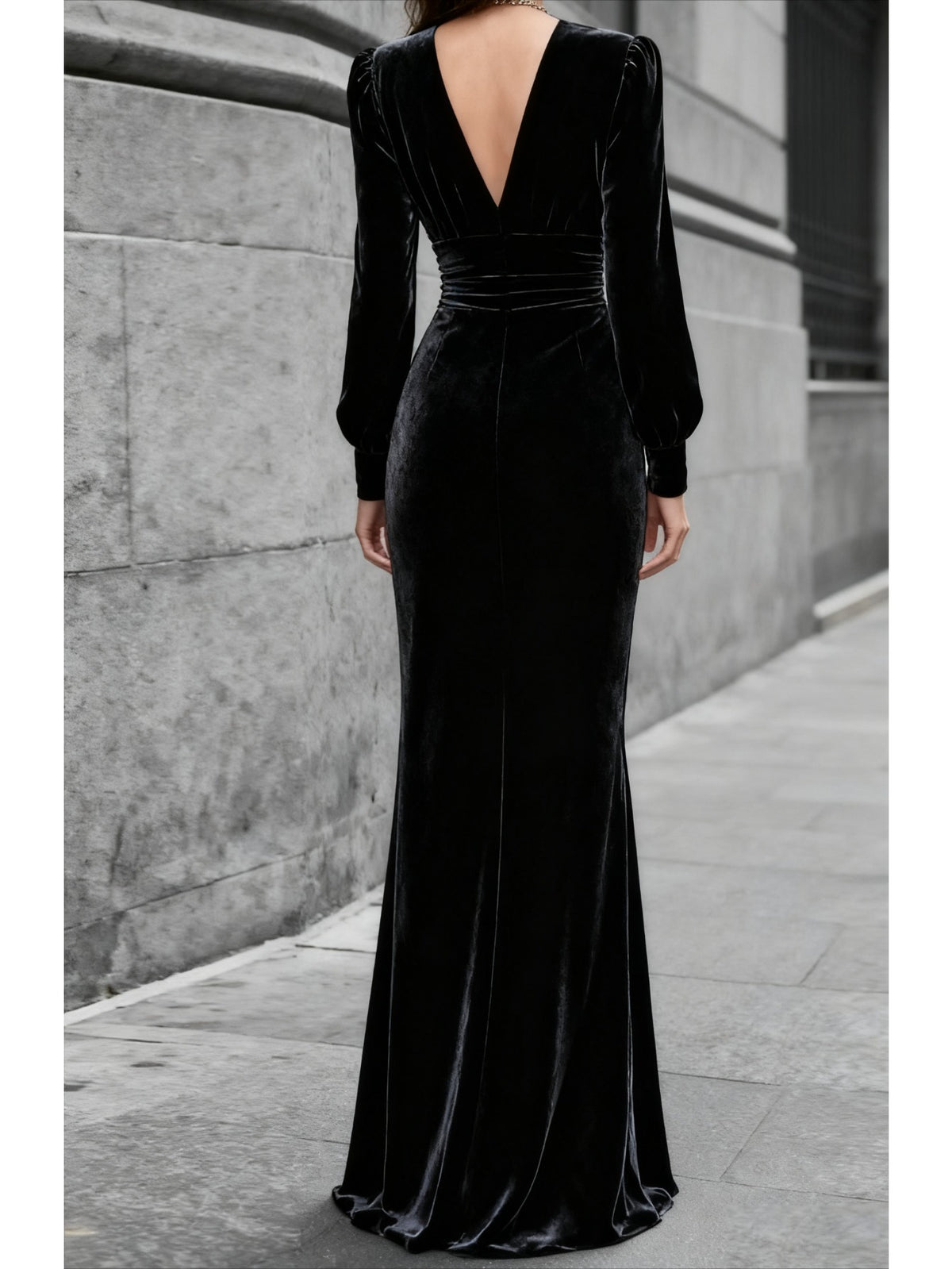 Black Velvet Deep V-Neck Fitted Floor Length Dress Women Formal Evening Party Gown Fall Winter Elegant S-XXL
