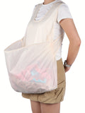Multifunctional Work Apron with Pockets for Women Adjustable Cross-Back Laundry Drying Apron No Bend-Over Fruit Picking Farm Home Market All-Season Beige