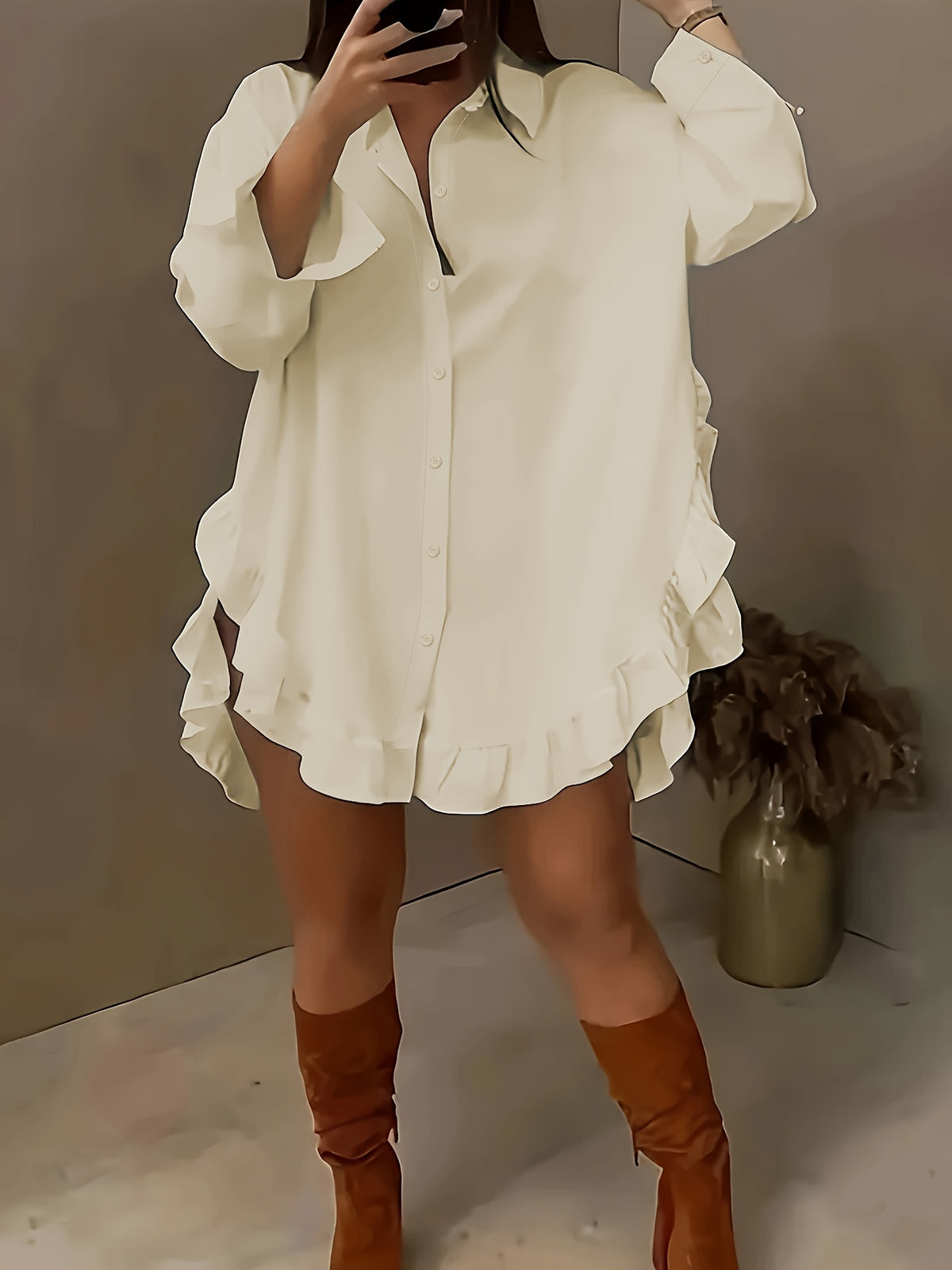 Ruffle Shirt Women Loose Oversized Frill Detail Casual Elegant Blouse Spring Summer Office Top S M L XL XXL