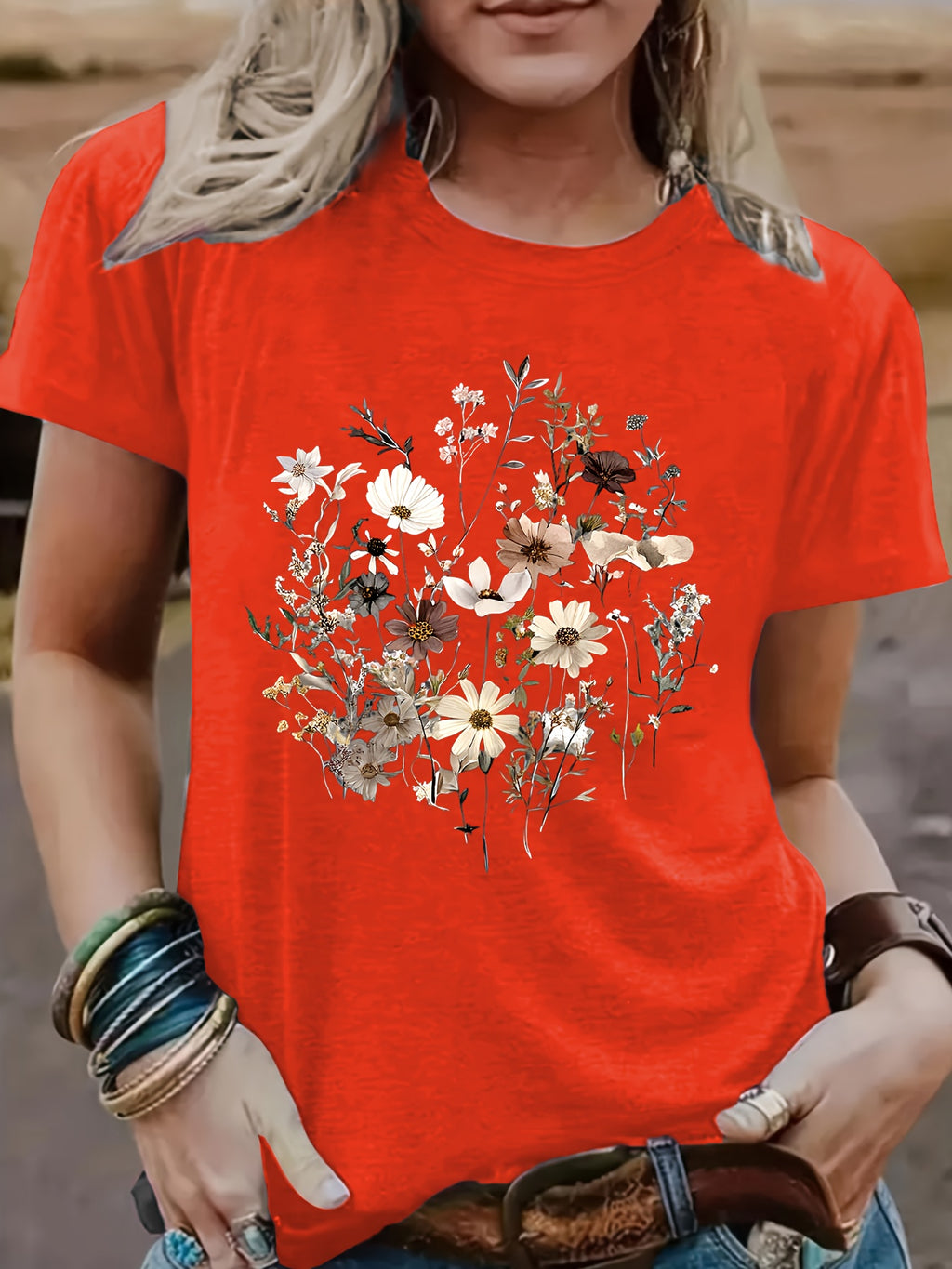 Geometric Print Crew Neck T-Shirt Women Casual Short Sleeve Stretch Knit Graphic Tee Light Airy Spring Summer Fall S-XXL