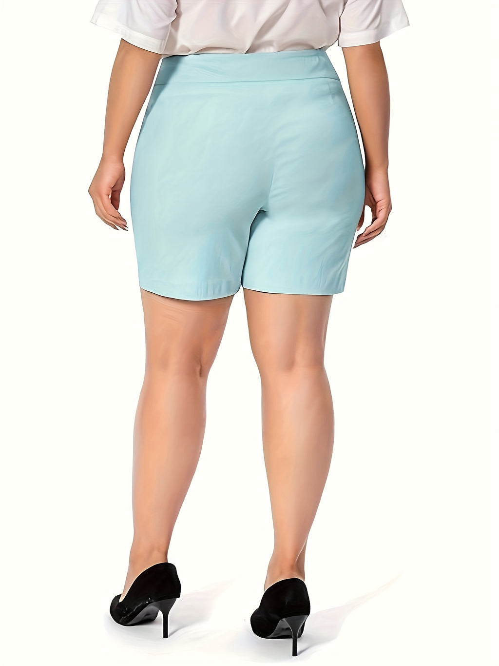Women High Waist Stretchy Casual Summer Shorts Front Pockets Office Wear Solid Color Spring Fall Multi Colors