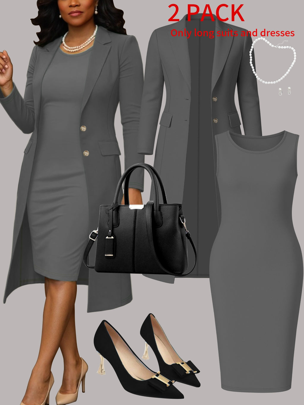 2 Piece Set Women Solid Color Long Sleeve Button Shirt + Sleeveless Dress Elegant Commute Office Lady Outfit S-XXL