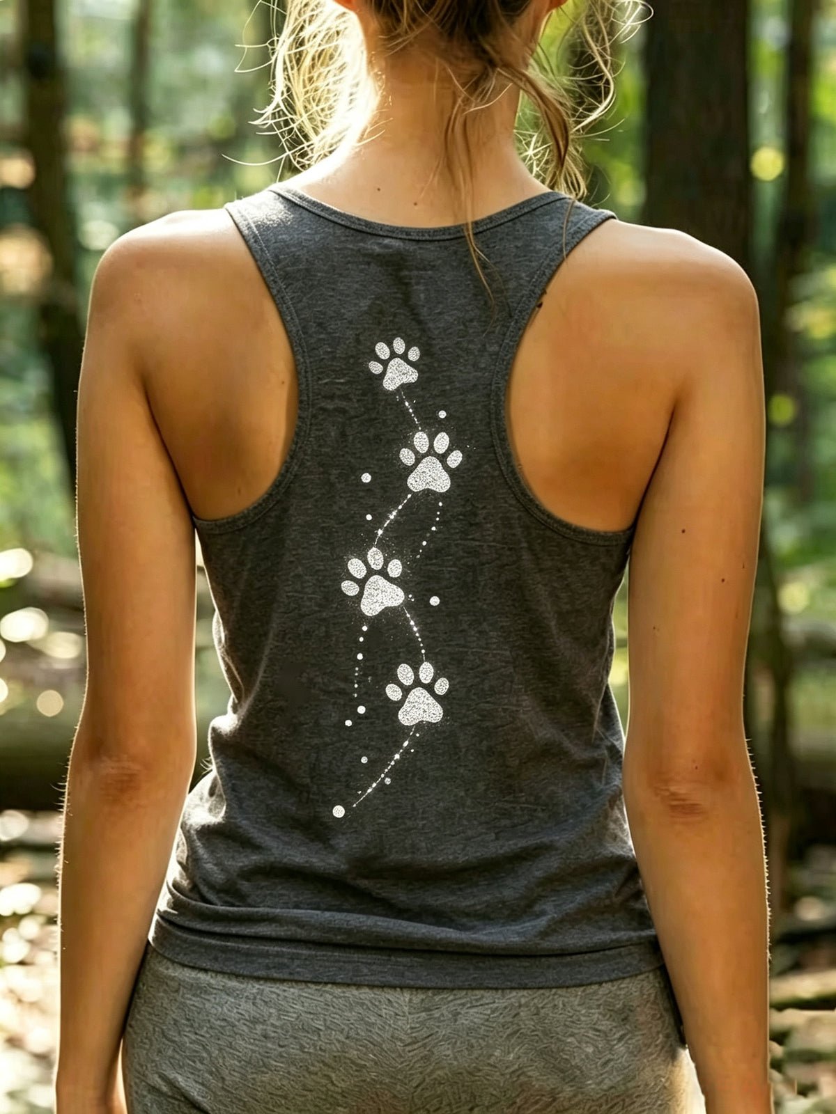 Paw Print Tank Top Women U Neck Heart Print Casual Spring Summer Sleeveless Top S-XXL