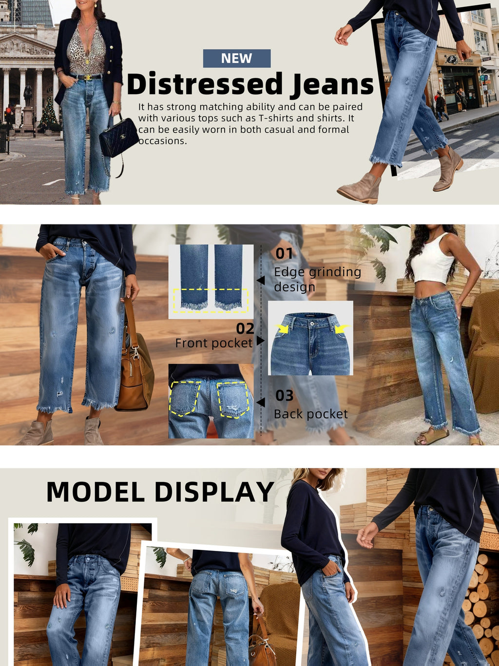 Tassel Hem Slim Jeans for Women Casual Straight Leg Blue Denim Pants All-Match Fringe Trouser Legs Everyday Fashion S-XXL