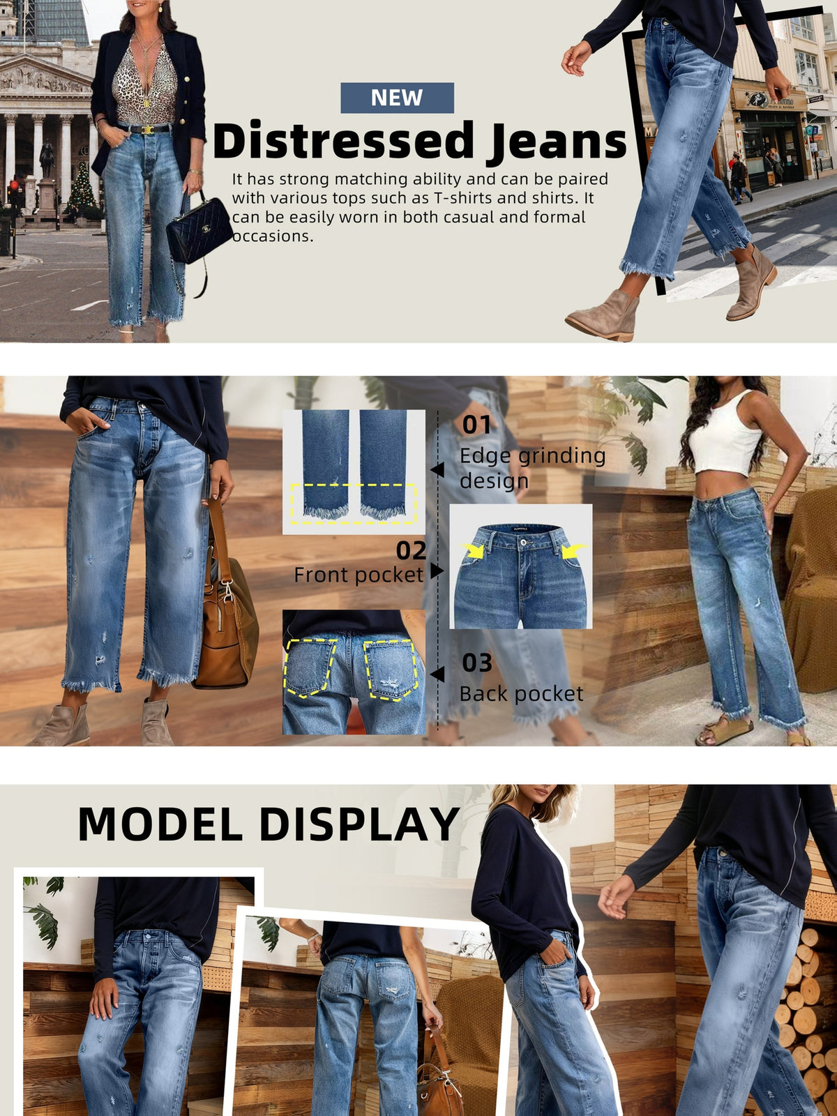 Tassel Hem Slim Jeans for Women Casual Straight Leg Blue Denim Pants All-Match Fringe Trouser Legs Everyday Fashion S-XXL