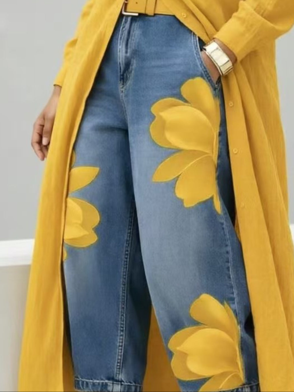 Floral Print Denim Wide Leg Pants Women Loose Fit Summer Casual Comfortable Boho Beach Trousers S-XXL