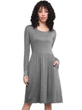 Long Sleeve Flowy Dress with Pockets Women Casual Soft Breathable Relaxed Fit Everyday Dress 18 Colors S-XXL