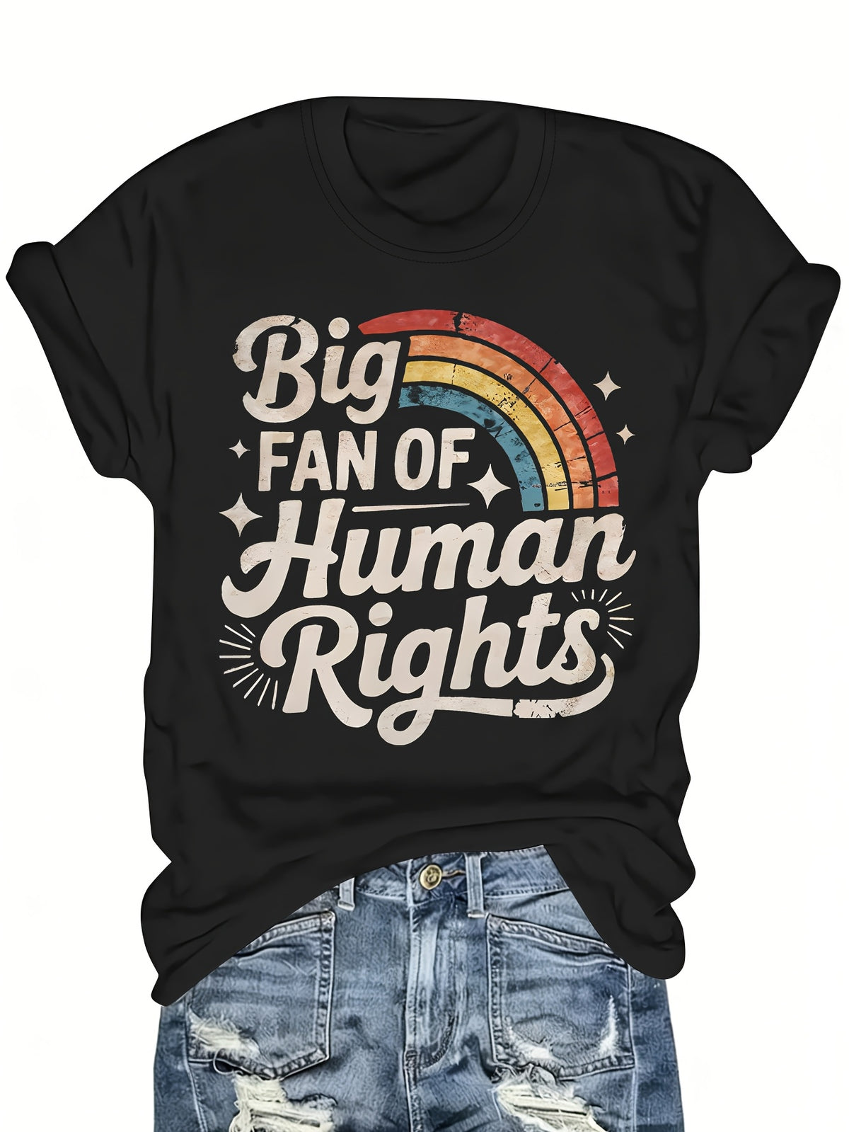 Rainbow Pride Statement Graphic T-Shirt Women Short Sleeve Crew Neck Retro Font Human Rights Street Fashion Casual Tee S-XXL