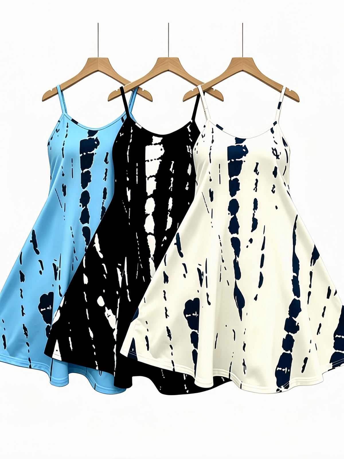 Women's 3-Piece Tie-Dye Striped Camisole Dress Set Crew Neck Casual Summer Outfit S-XXL