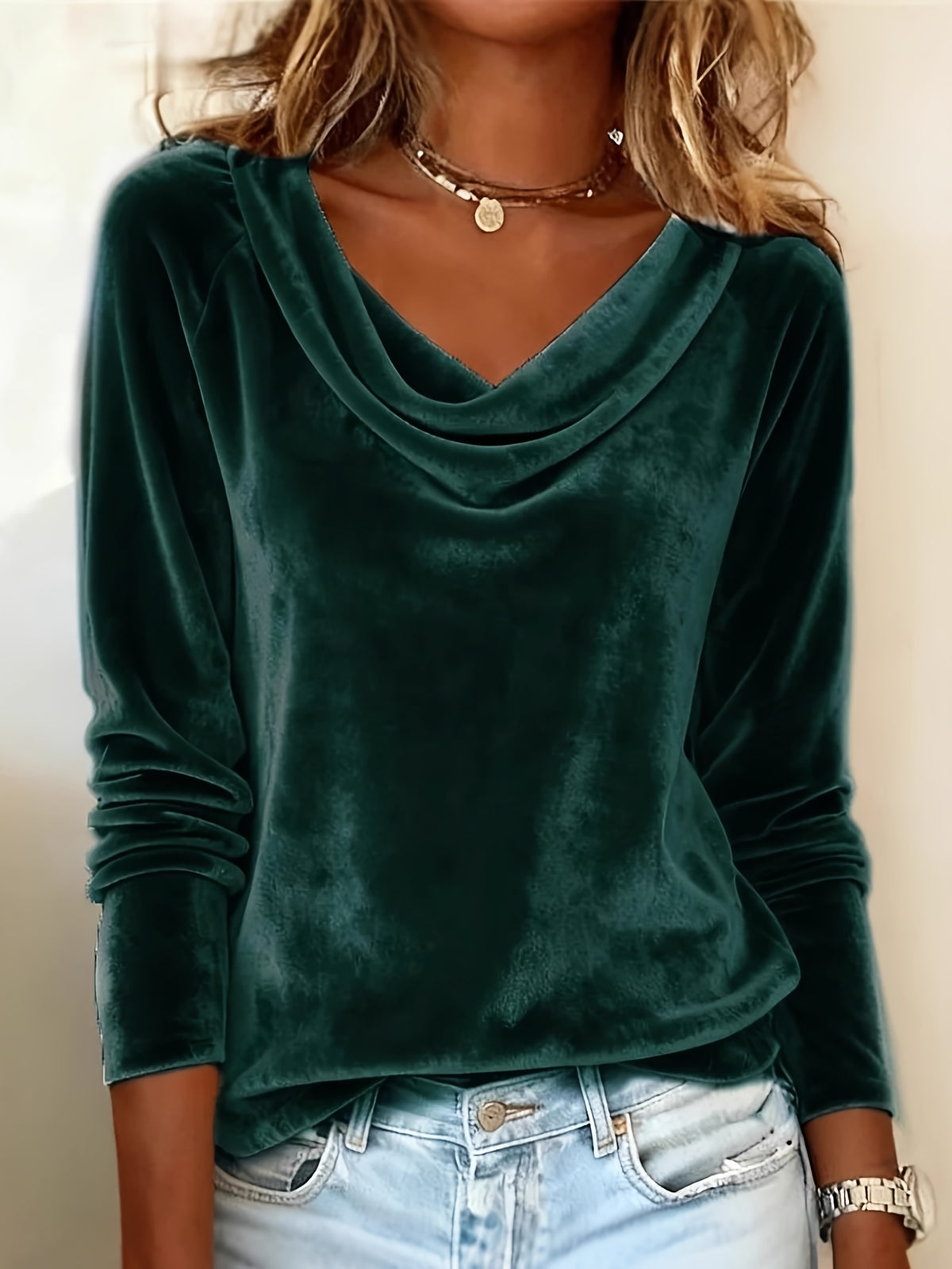 Velvet Swing Collar Long Sleeve Top Women Elegant Solid Color Stretchy Blouse Workplace Office Shirt Red Green Black Gold Fall Winter S-XXL