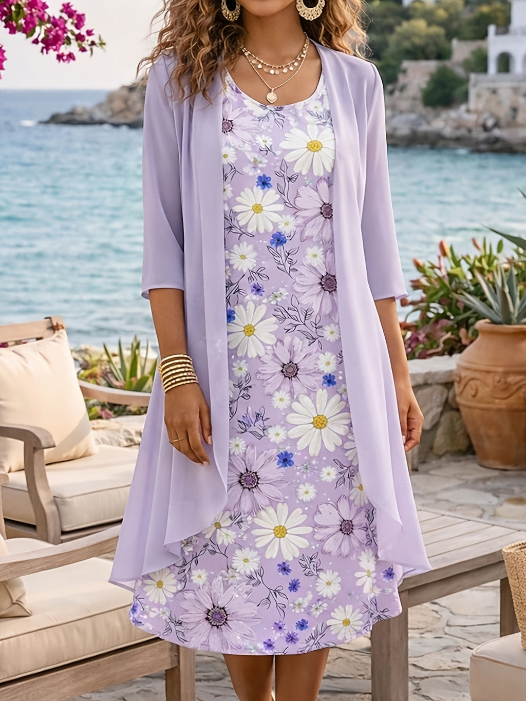 Women's 2-Piece Chiffon Dress Set Elegant Matching Top & Skirt Spring Summer Casual to Evening Wear