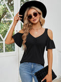 Cold Shoulder Tops for Women Floral Ruched V-Neck Blouse Short Sleeve Summer Tunic Shirt Casual Cute