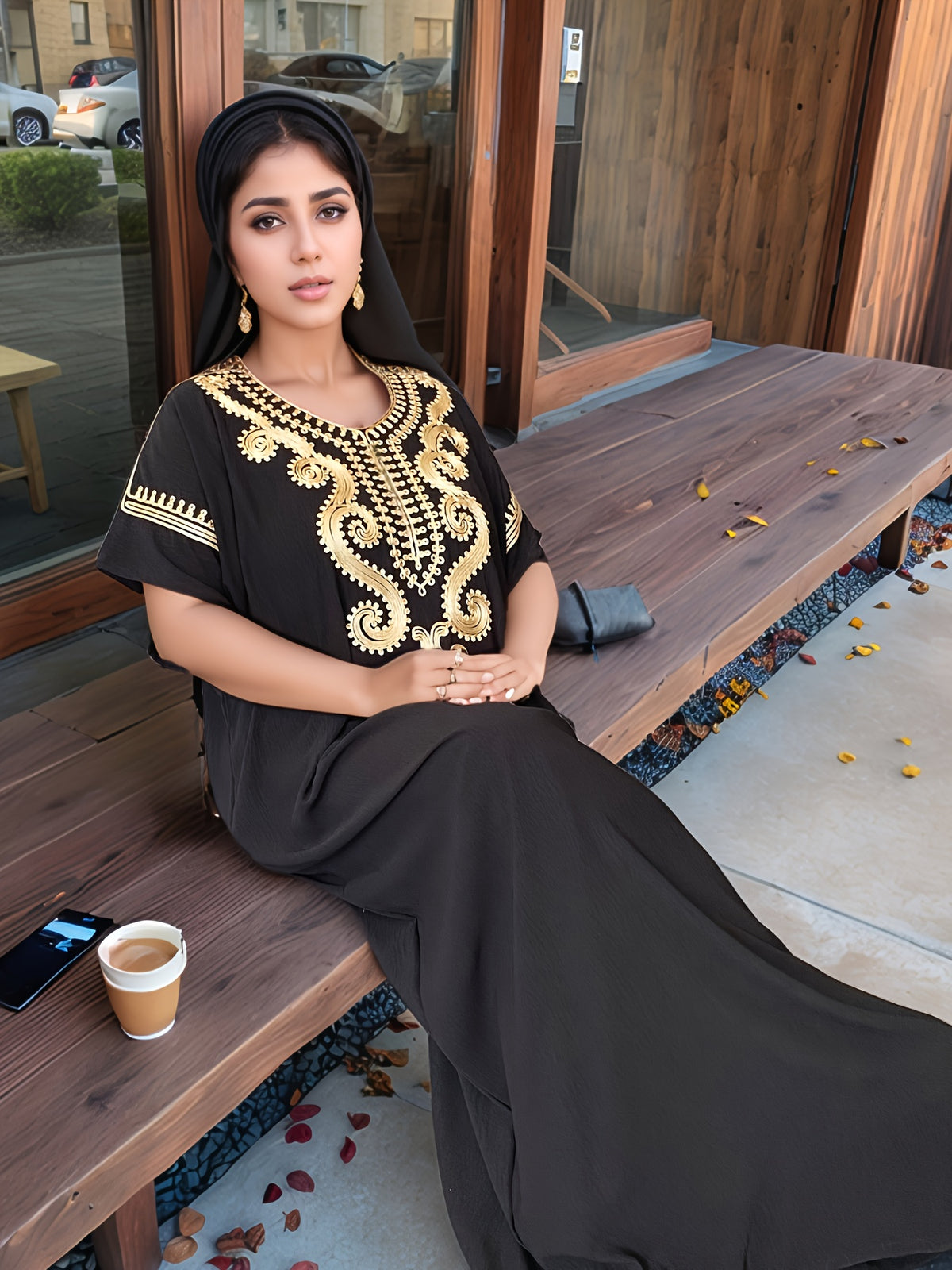 Women's Kaftan Dress Muslim Short Sleeve Round Neck Modest Robe for Hajj Eid Wedding Everyday Wear Year-Round Comfortable Cultural Dress for Women