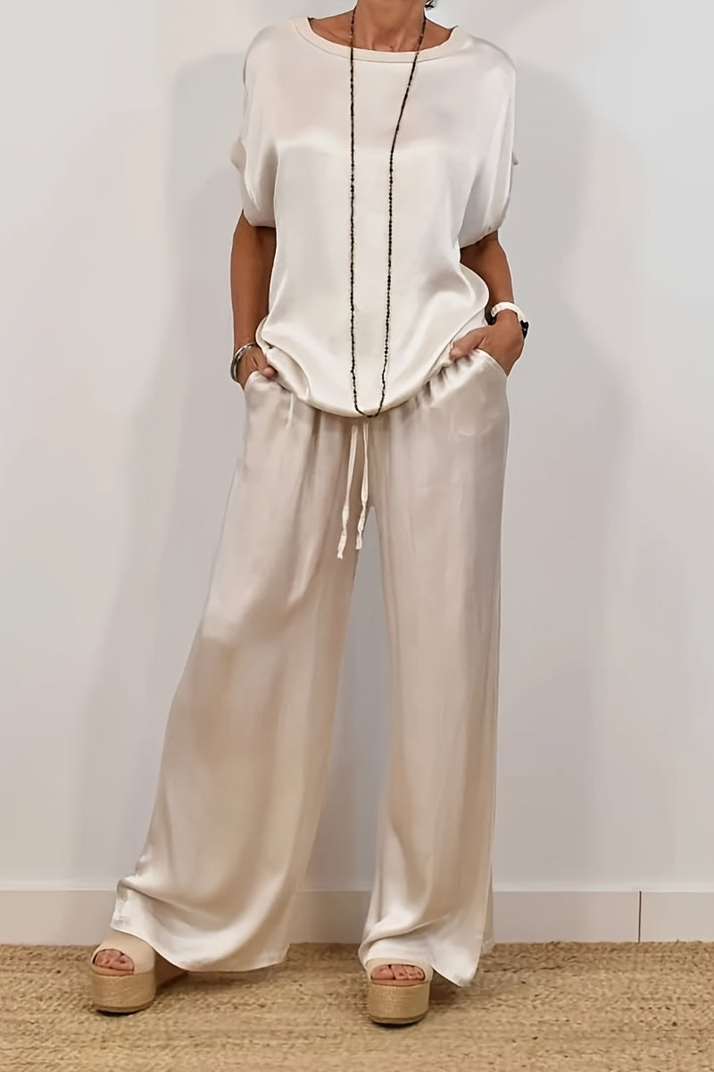 Women's 2 Piece Set Loose Shirt and Wide Leg Pants Casual Trendy Matching Outfit Spring Summer Comfortable Fashion Set