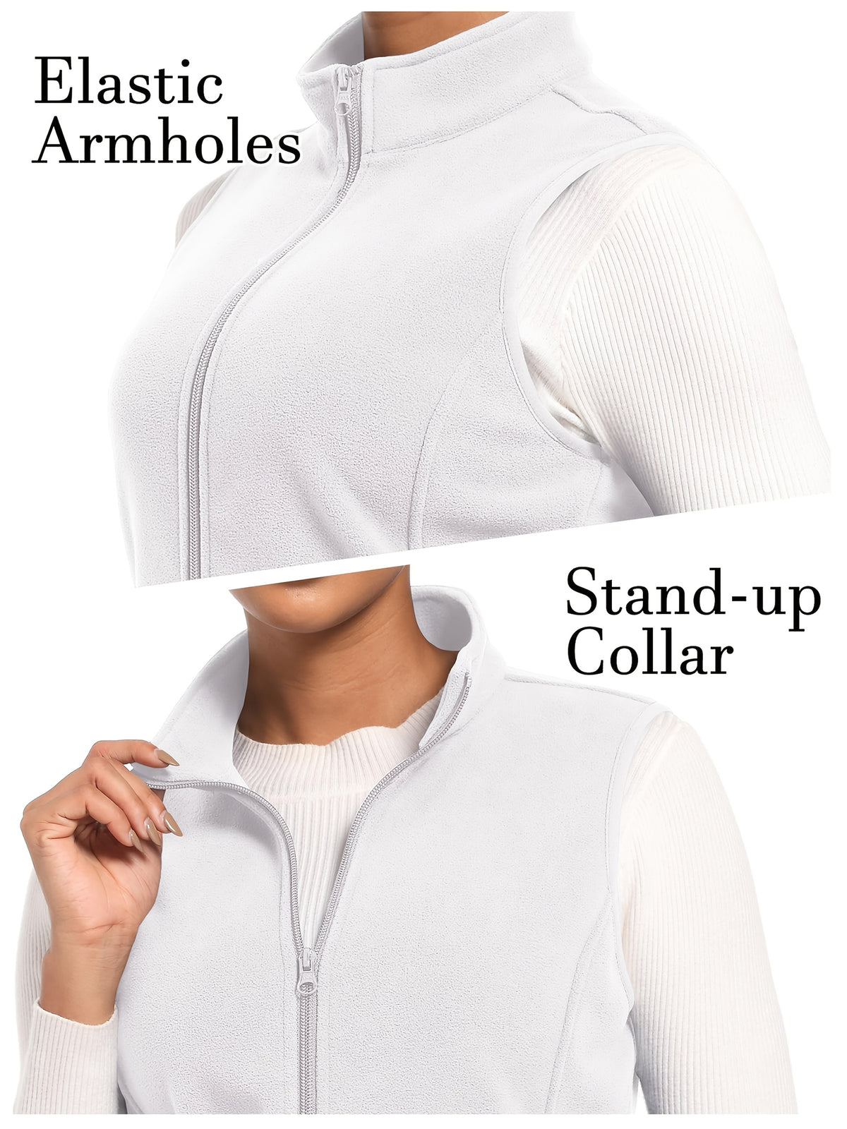 Women's Fleece Zip Vest Lightweight Warm Sleeveless Jacket Stand Collar 4 Pockets Windproof Outdoor Vest S-XXL