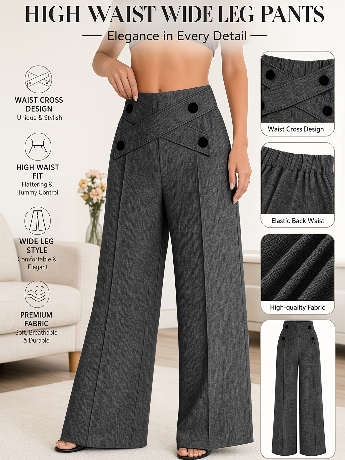 Straight Leg Dress Pants Women Button Closure Elegant All-Season Office Business Casual Daily Wear Easy Care Formal Bottoms S-XXL