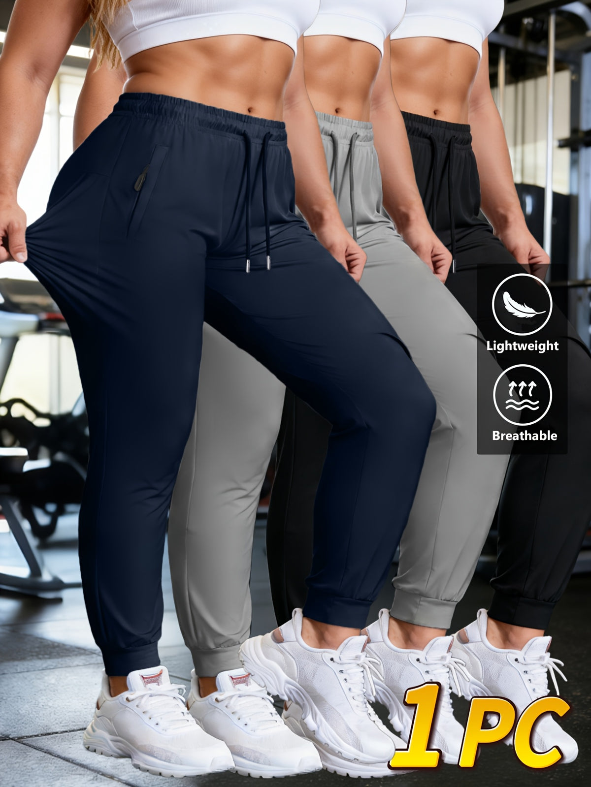 Women's Quick Dry Jogger Pants Lightweight High Stretch Drawstring Waist Side Pockets Loose Fit Tapered Trousers - Gym Running Daily Wear All Season Bottoms