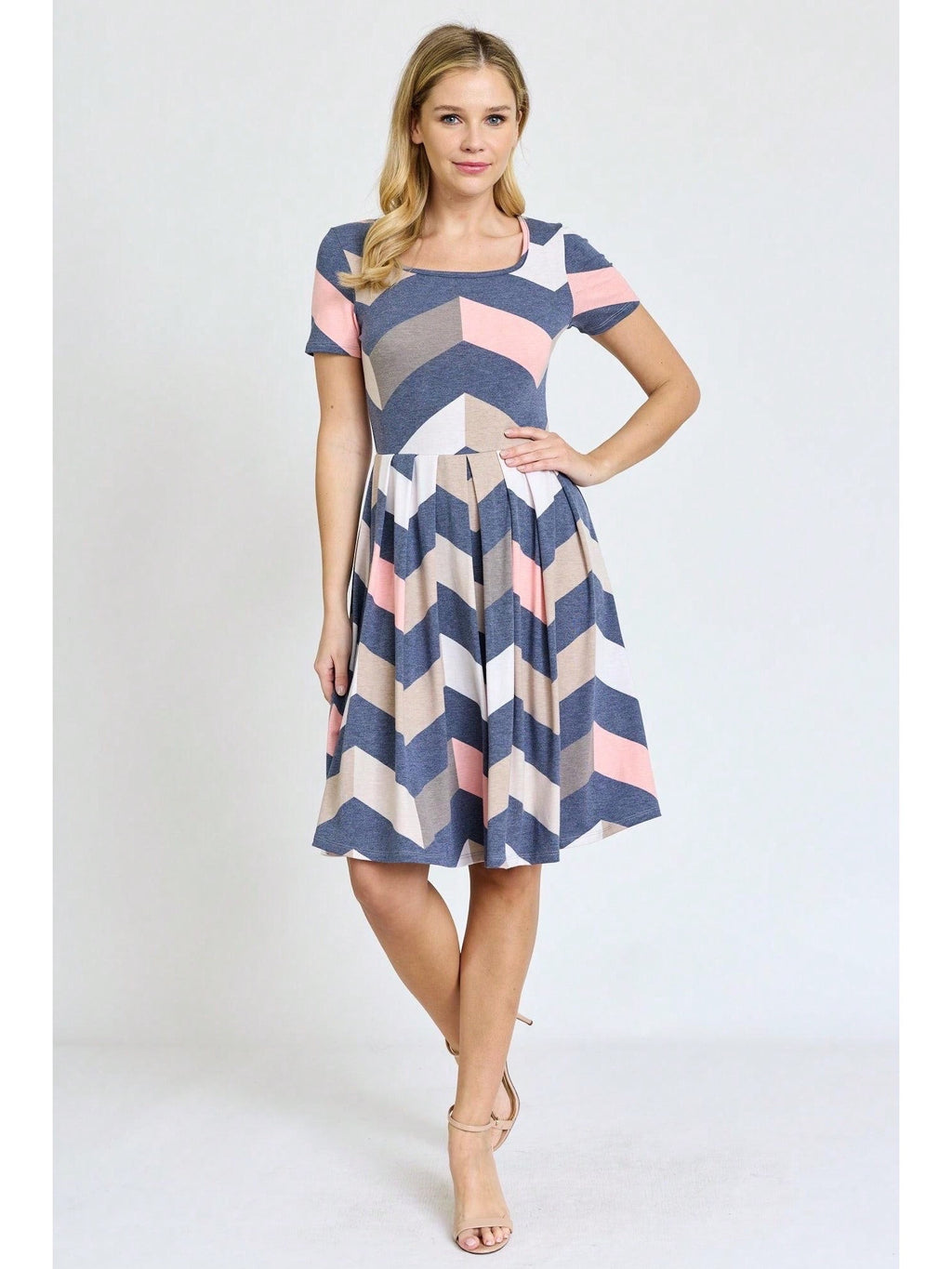 Paisley Floral Swing Dress Women Chevron Stripe Patchwork Pleated Square Neck Elastic Waist Midi Casual Plus Size S-3X