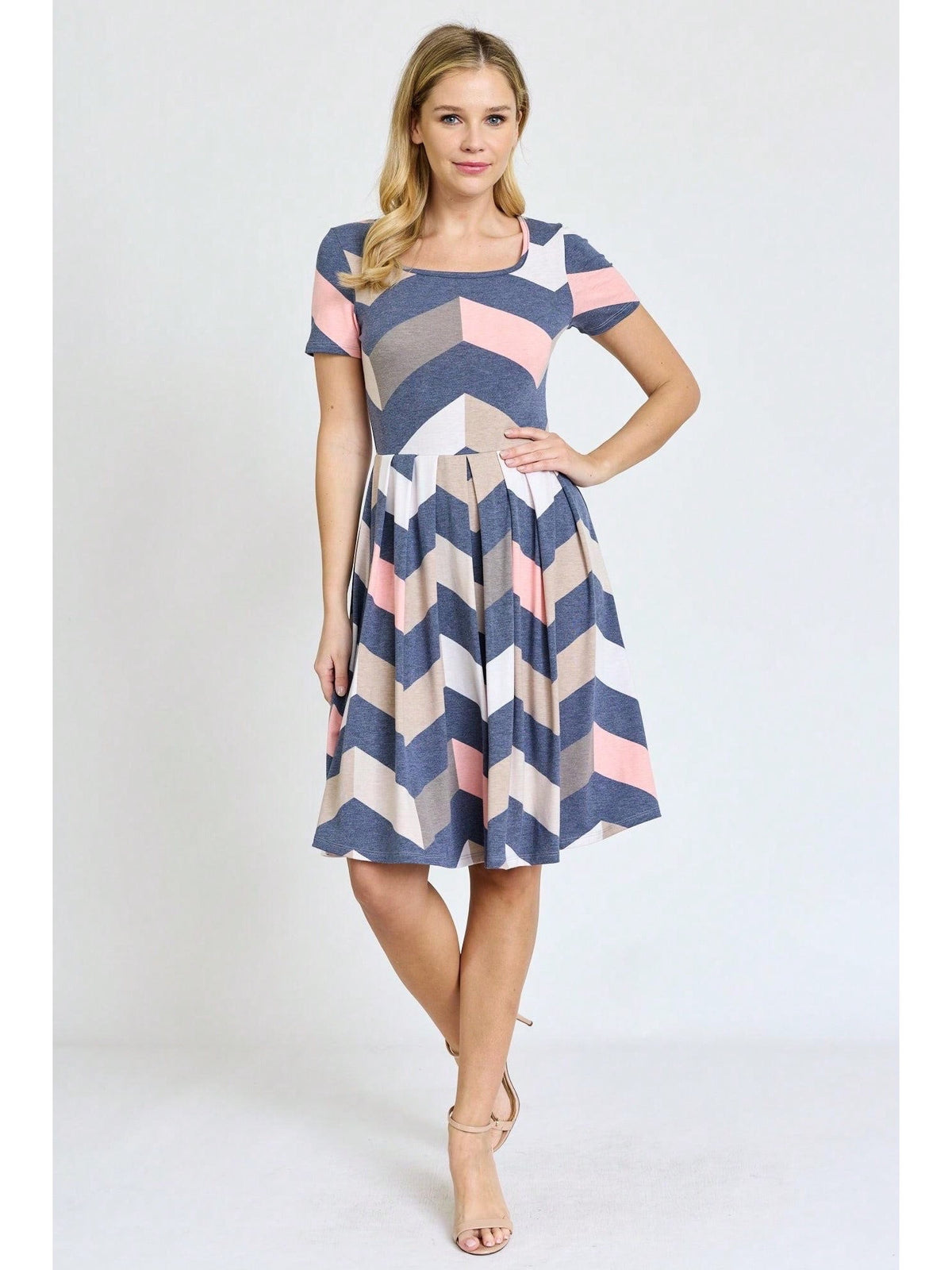 Paisley Floral Swing Dress Women Chevron Stripe Patchwork Pleated Square Neck Elastic Waist Midi Casual Plus Size S-3X