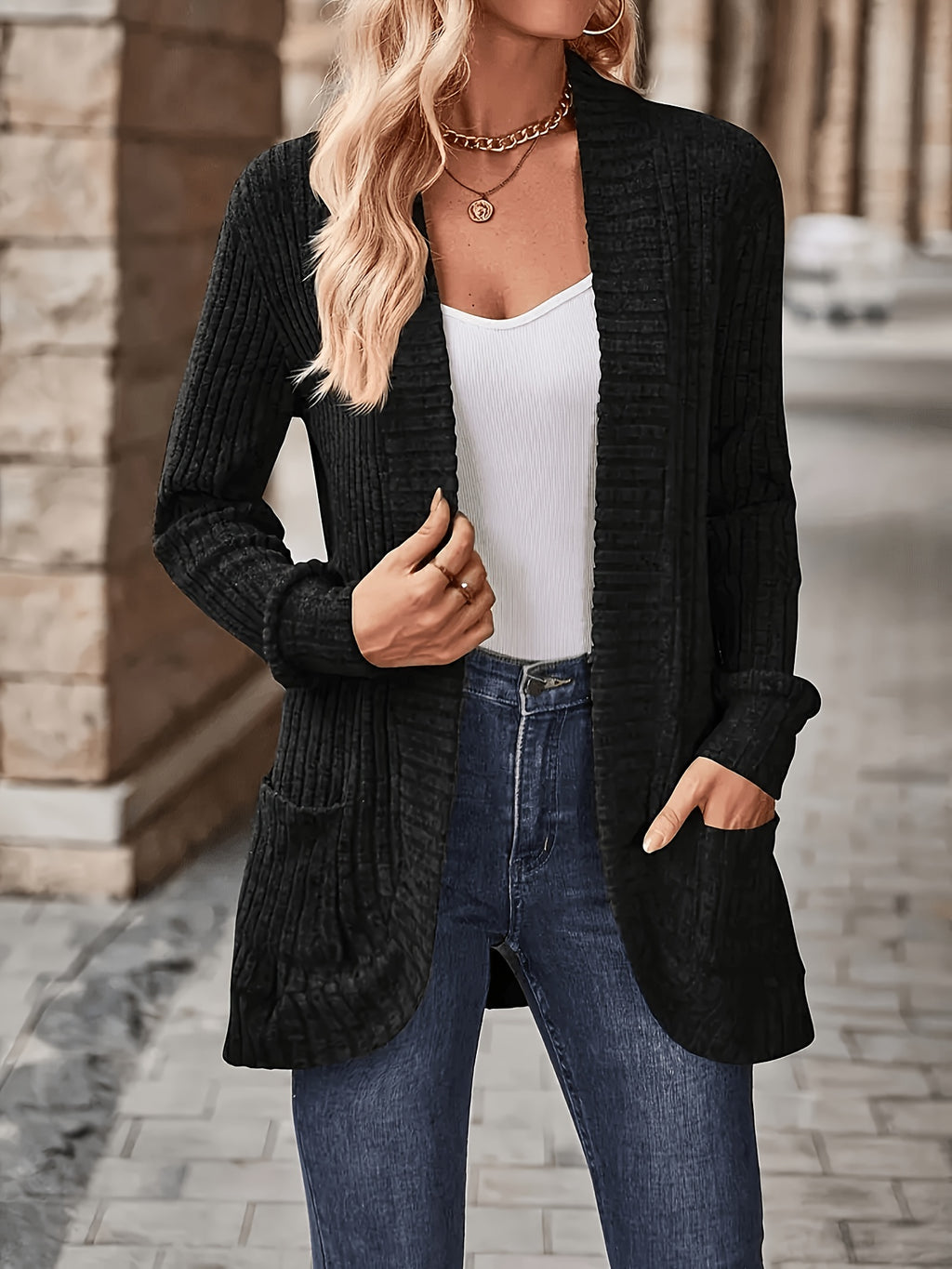 Cardigan Collar Loose Blouse Women Knit Pocket Long Sleeve Solid Color Casual Elegant Top 10 Colors Stretch Everyday Wear S-XXL