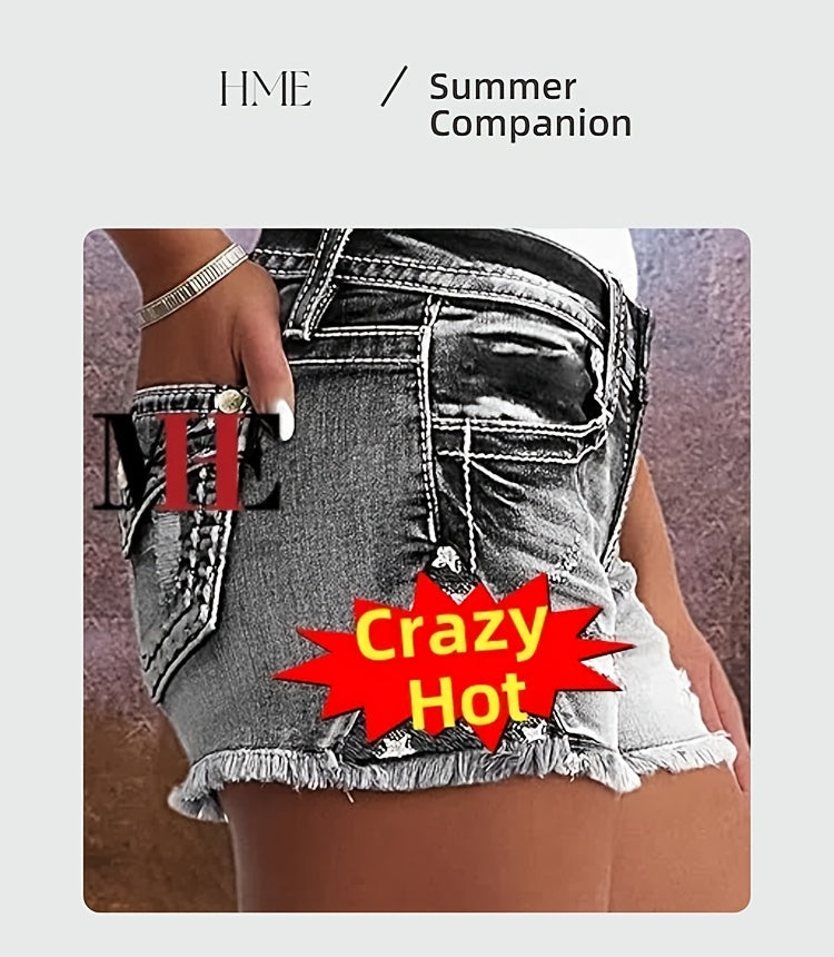 Women's Ripped Black Denim Shorts Mid-Rise Frayed Hem Distressed Casual Summer Jean Shorts | Mira Roam