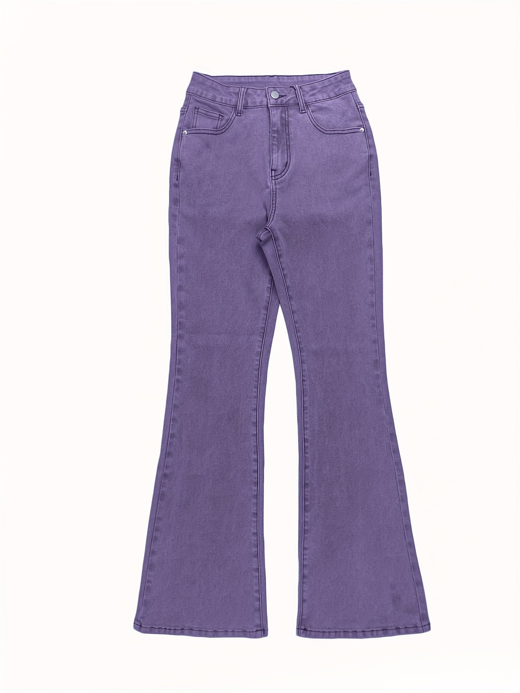 High Waist Stretch Flare Jeans Women Wide Leg Pants with Pockets – Solid Color Street Style, All-Season Comfortable Denim, Machine Washable