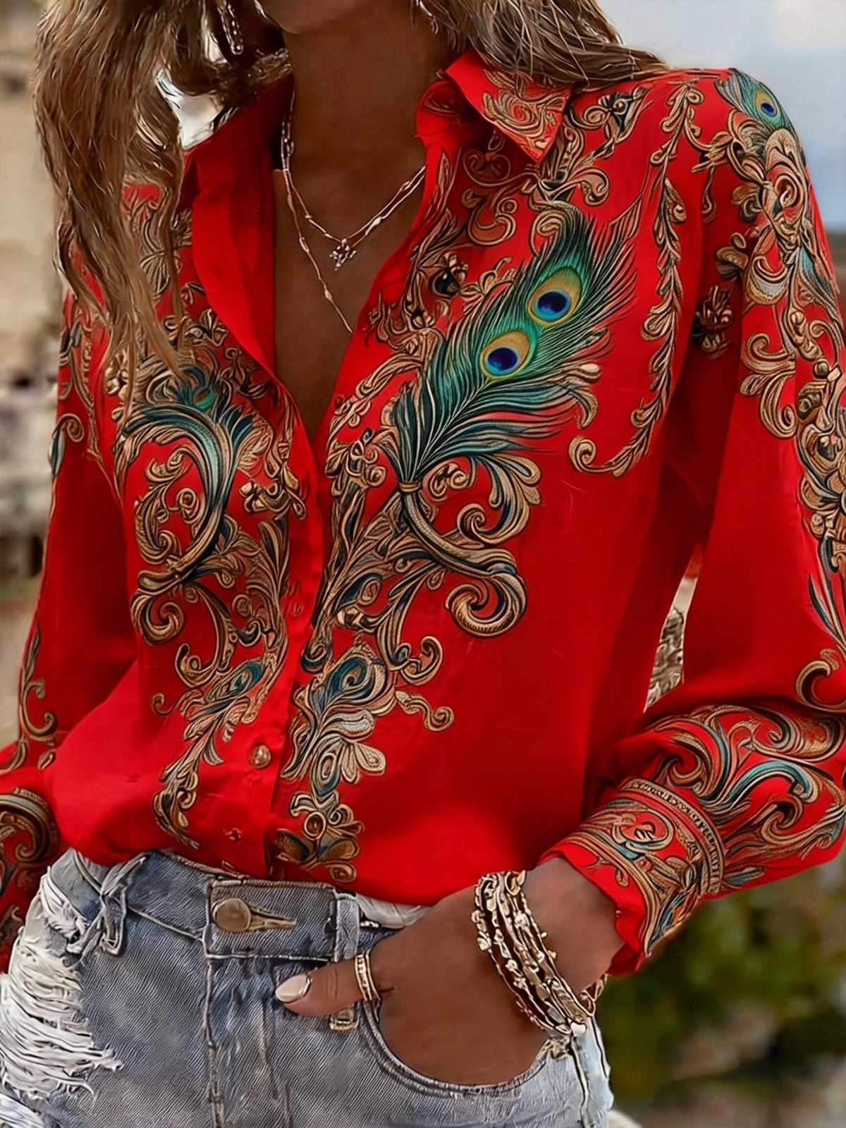 Peacock Print Casual Loose Dress Women Multicolor | Boho Flowy Style | S-XXL Multiple Colors