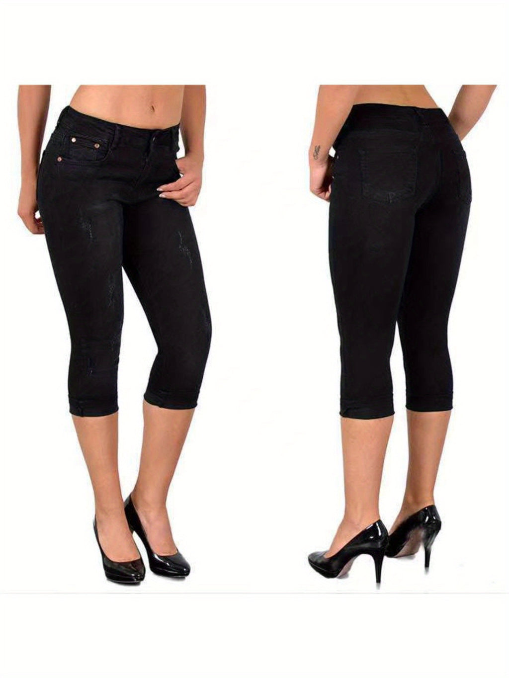 Stretch Skinny Capri Jeans Women Elastic Waist Cropped Denim Pants Street Style Summer Black Light Blue Dark Blue S M L XL XXL