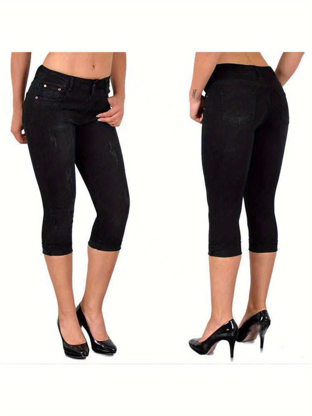 Stretch Skinny Capri Jeans Women Elastic Waist Cropped Denim Pants Street Style Summer Black Light Blue Dark Blue S M L XL XXL