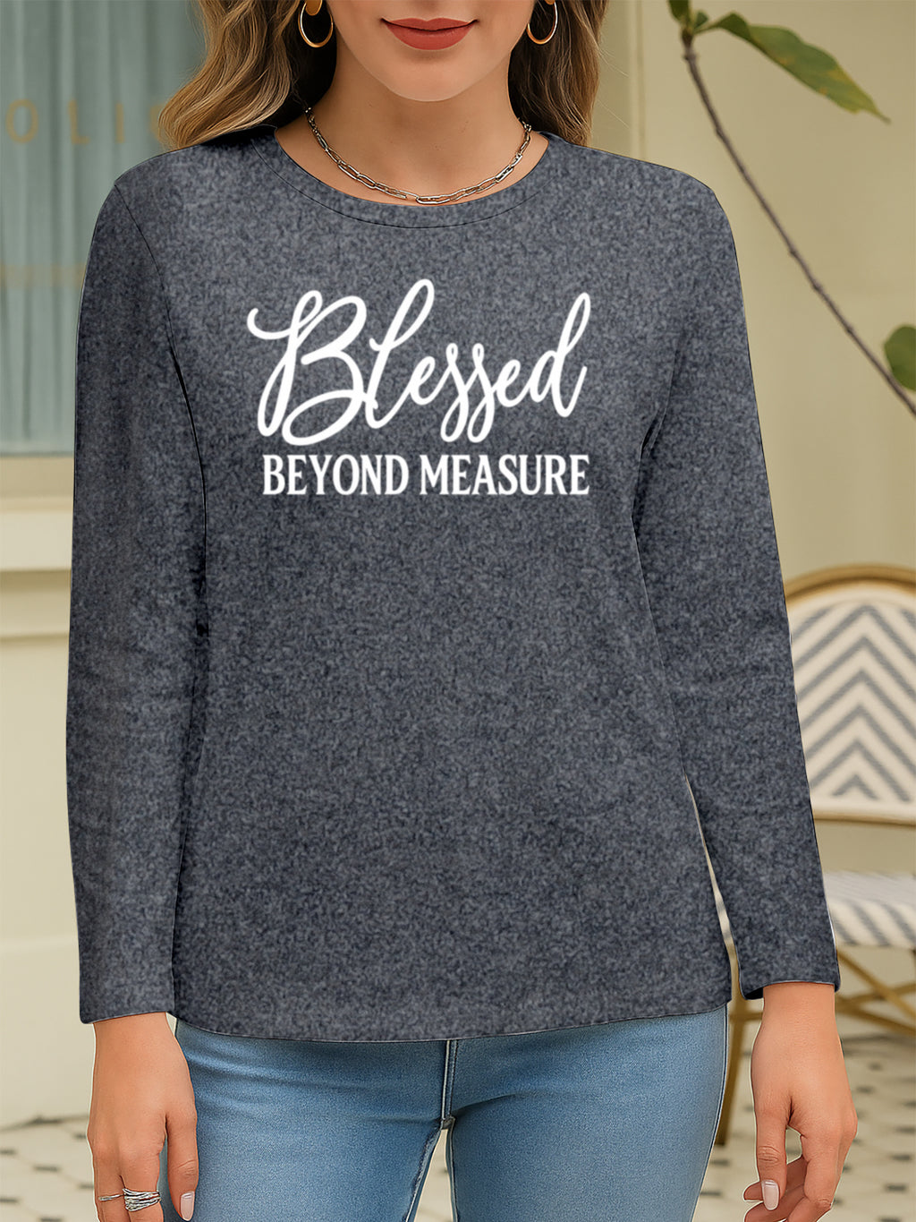 Women Long Sleeve Graphic Top Faith Letter Print Soft Breathable Machine Washable S-XXL