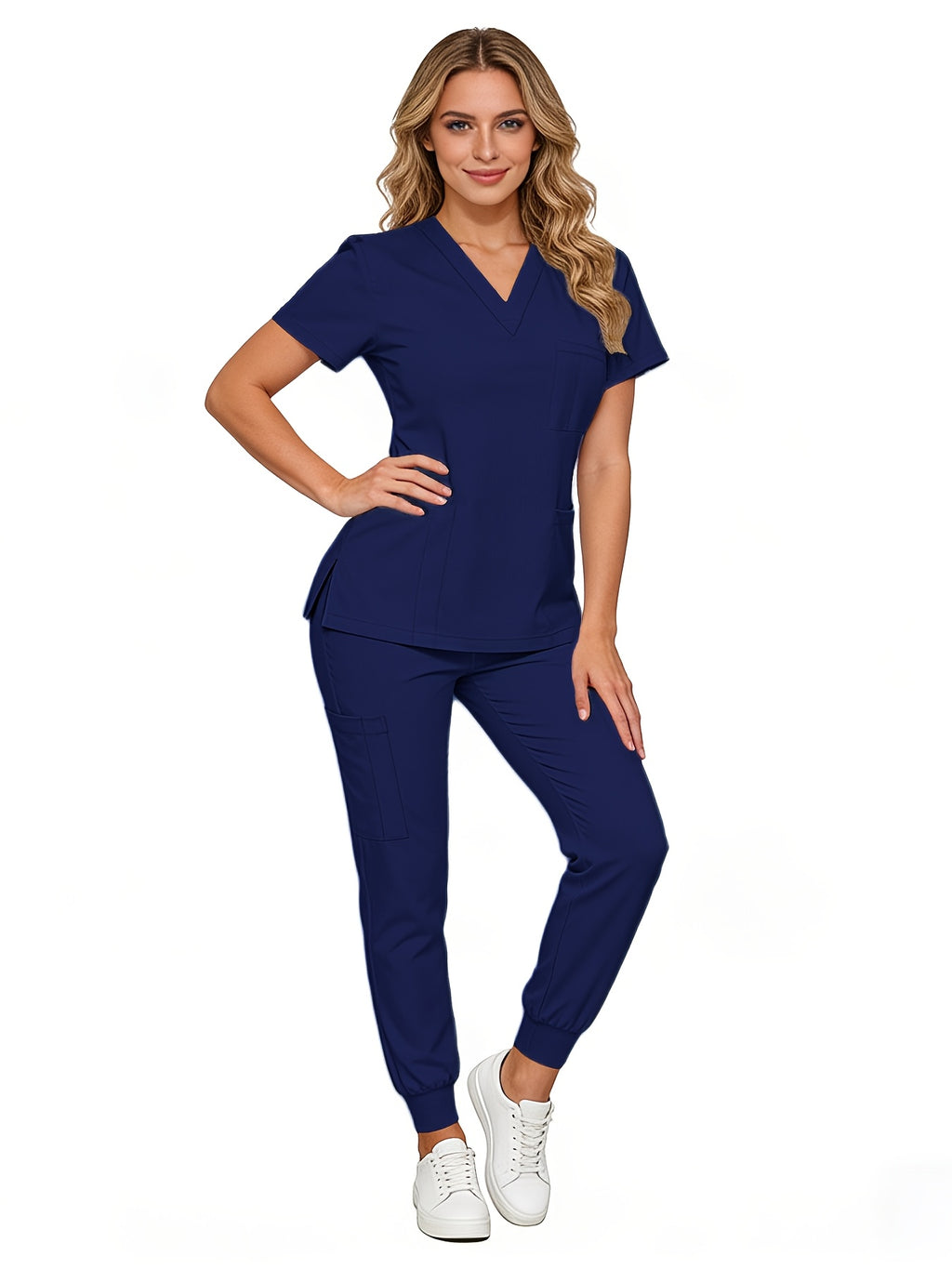 V-Neck Scrub Set Women Men Four-Way Stretch Hospital Uniform Jogger Pants Solid Color All-Season Medical Workwear | Mira Roam