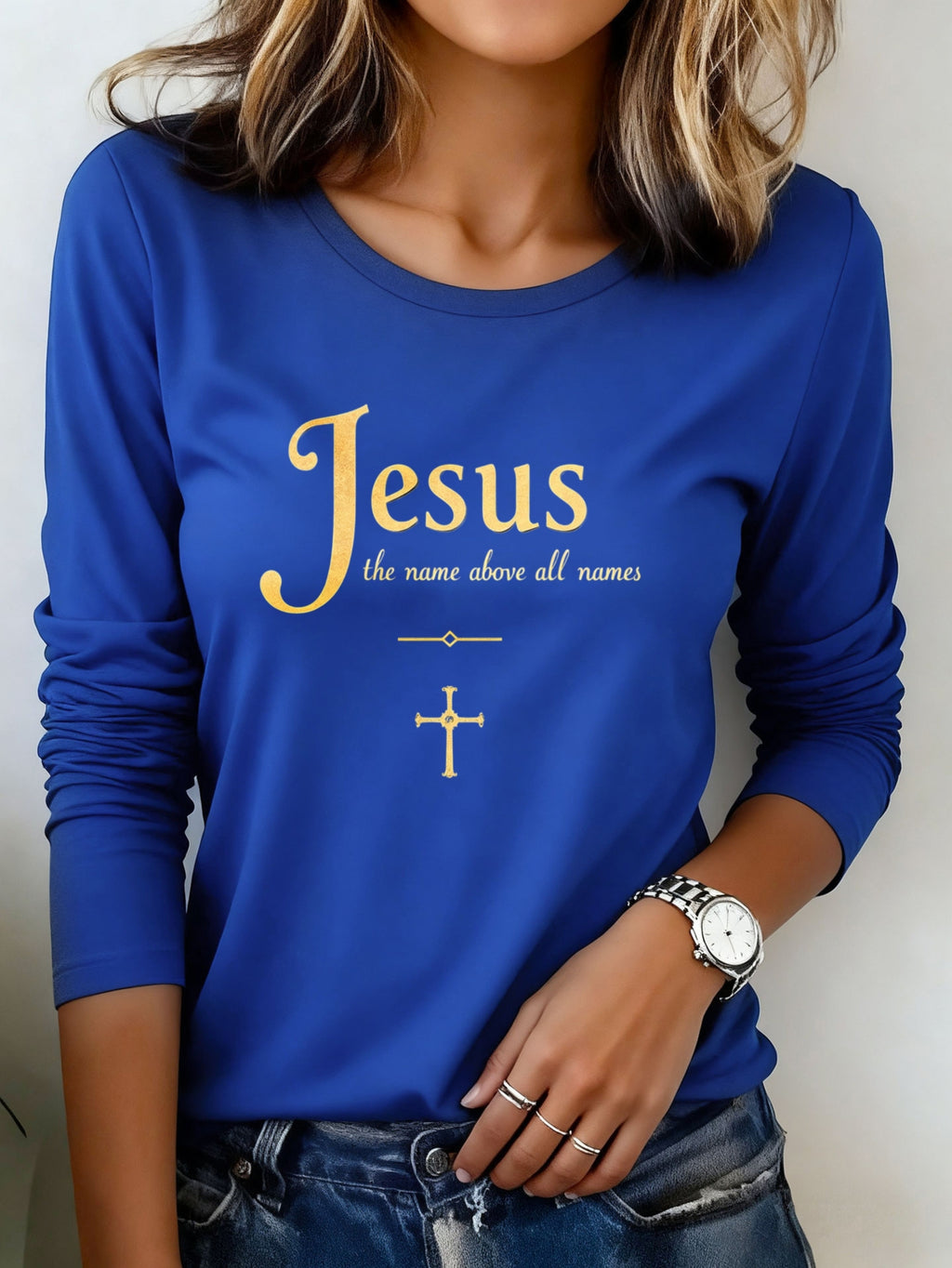 Jesus Graphic Long Sleeve T-Shirt Women Heavyweight 200g Christian Faith Tee Casual Holiday Party Outfit Top