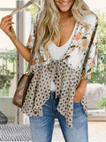 Boho Patchwork Kimono Cardigan Women Floral 3/4 Ruffle Sleeve Lightweight Tie Front Cover Up Layering Top Beach Vacation S-XL